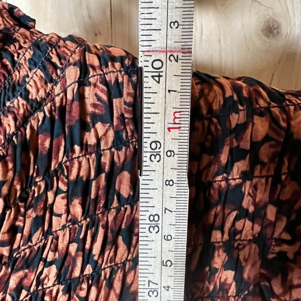 A New Day Smocked Midi Dress Rust Black Floral Long Sleeve Fall Cottagecore Boho - Picture 9 of 11